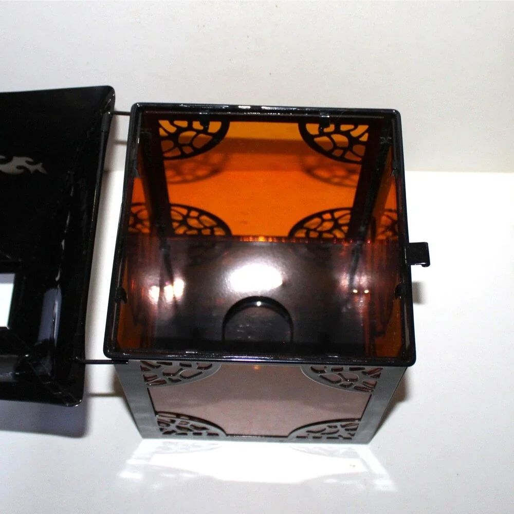 Large Lantern Skull and Bones black metal orange halloween goth decor 10